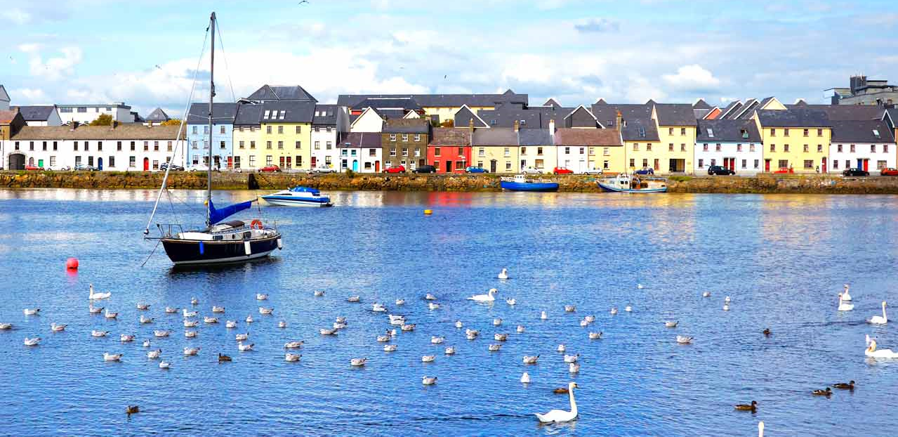 Colourful buildings along the waterfront in Galway